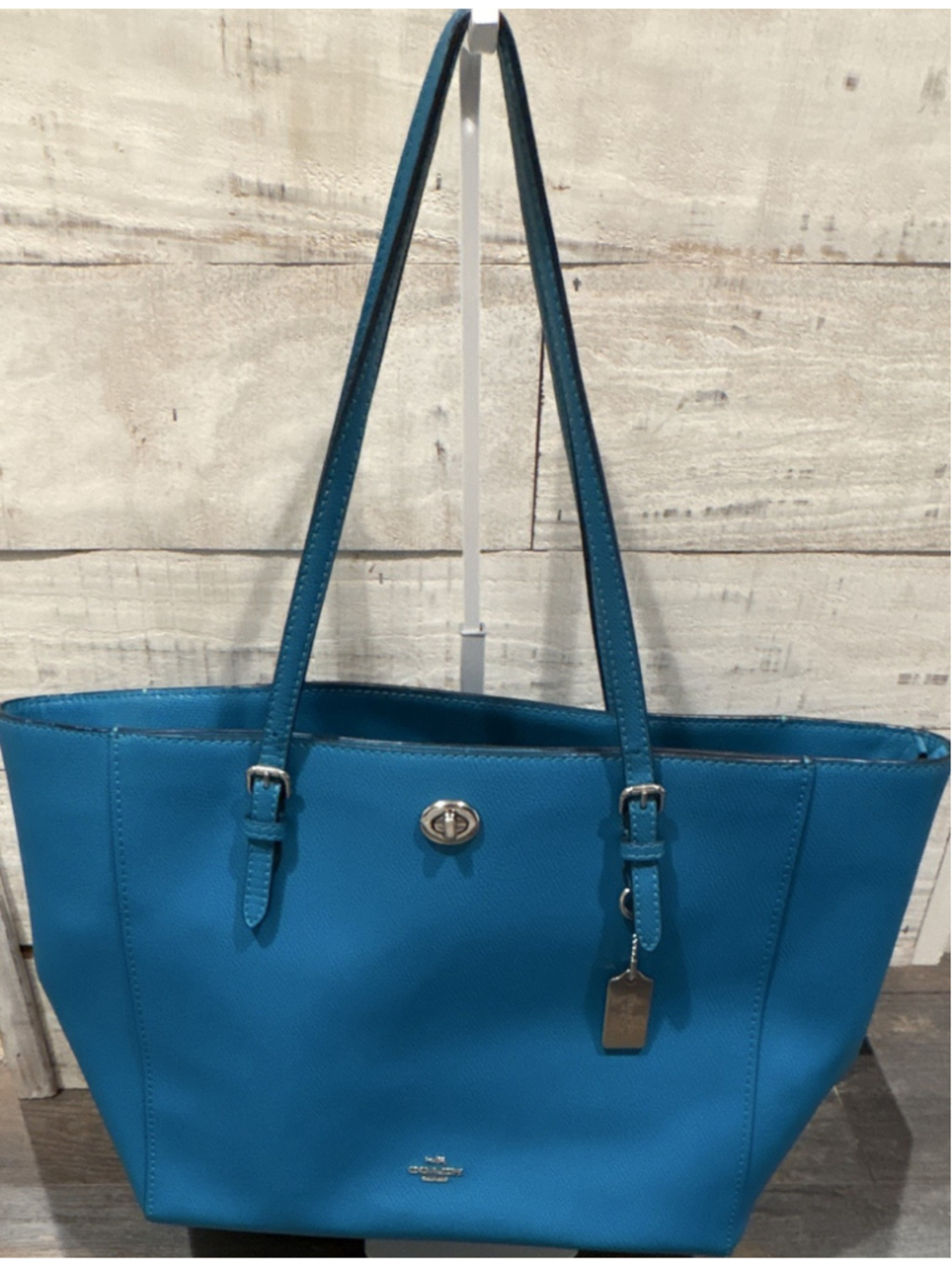 2016 Turquoise Coach Crossgrain Leather Turnlock Tote